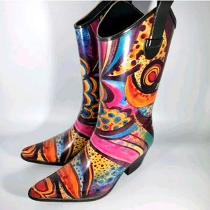 Funky Cowboy Rubber Rain Boot - Sz 10